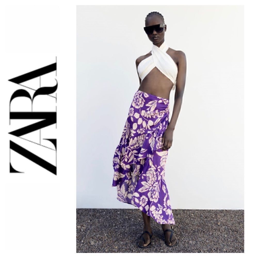 NWOT Zara Blogger’s Favorite Satin Effect Ruffle Tiered Midi Skirt, Size Medium